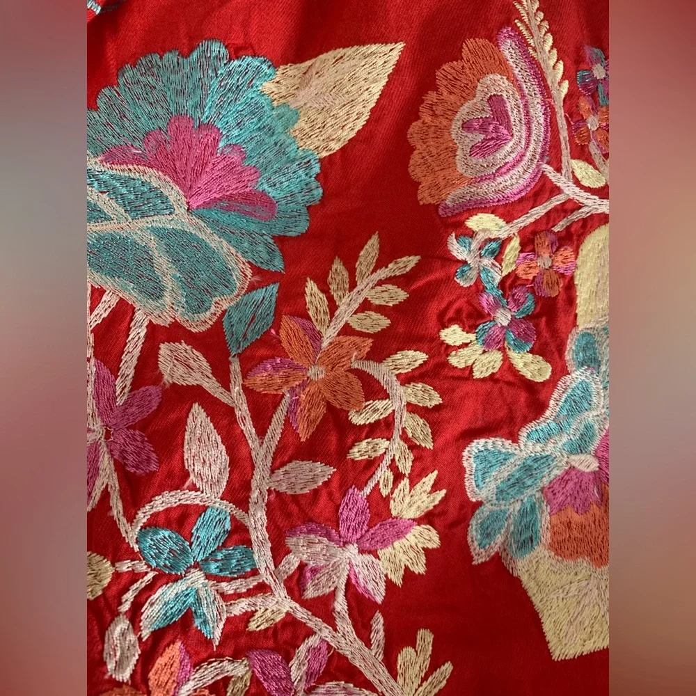 Free People Embroidered Off-Shoulder Red Peasant Tunic/Dress